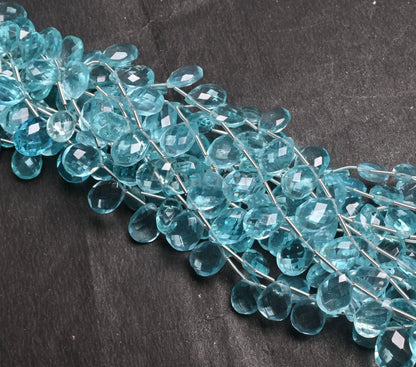 Beautiful Blue Topaz Color Hydro Faceted Pears Shape Beads,8.5" AAA Quality Topaz Hydro Flat Teardrop Briolette beads Jewelry Making Crafts (AG 18850)