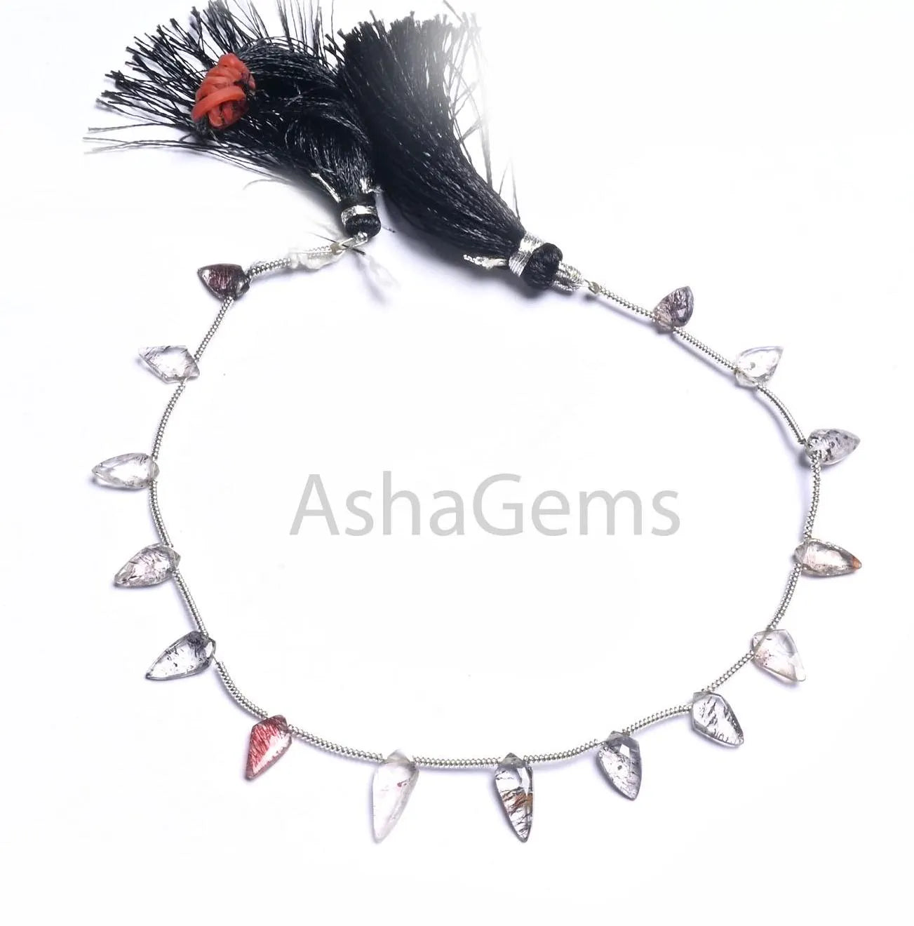 Fine Quality Black Rutile fancy Long Kite Shape Gemstone Beads,8" AAA Sri Lanka Rutilated Quartz Side Drill Briolette Rutile Beads Jewelry (AG 18845)