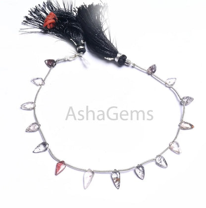 Fine Quality Black Rutile fancy Long Kite Shape Gemstone Beads,8" AAA Sri Lanka Rutilated Quartz Side Drill Briolette Rutile Beads Jewelry (AG 18845)