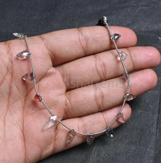 Fine Quality Black Rutile fancy Long Kite Shape Gemstone Beads,8" AAA Sri Lanka Rutilated Quartz Side Drill Briolette Rutile Beads Jewelry (AG 18845)