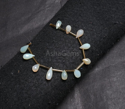 Beautiful Chalcedony faceted Drops Shape beads, Light Aqua Blue Chalcedony Indian Cut Handmade Teardrop bead, Chalcedony Bead Jewelry Crafts(AG 18836)