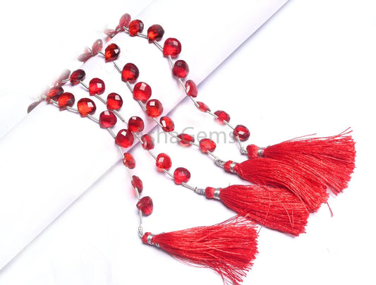 AAA Quality Red Quartz Hydro Faceted Heart Shape Beads,8.5" Imitation Red Color Hydro Checker Cut Heart Briolette Beads Jewelry making Craft(AG 18843)