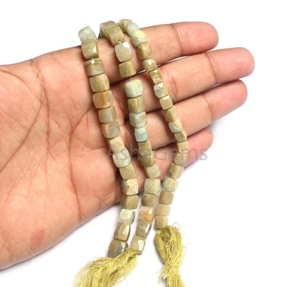 Beautiful Vessonite 3D Cube Box Faceted Gemstone Beads,8" Natural Green Vesuvianite Handmade Indian Cut Cube Center Drill Bead Jewelry Craft(AG 18820)