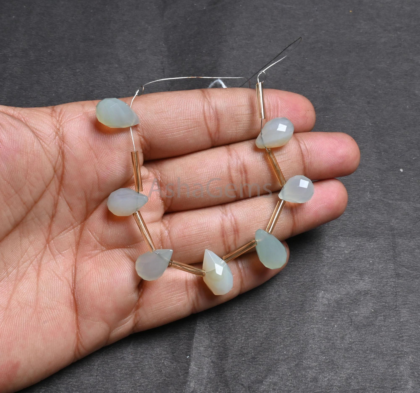 Light Aqua Chalcedony Indian Cut Teardrop Handmade beads,9x12-9.5x17 mm Natural Chalcedony Faceted Drops Shape Chalcedony Beads Jewelry SALE (AG 18819)
