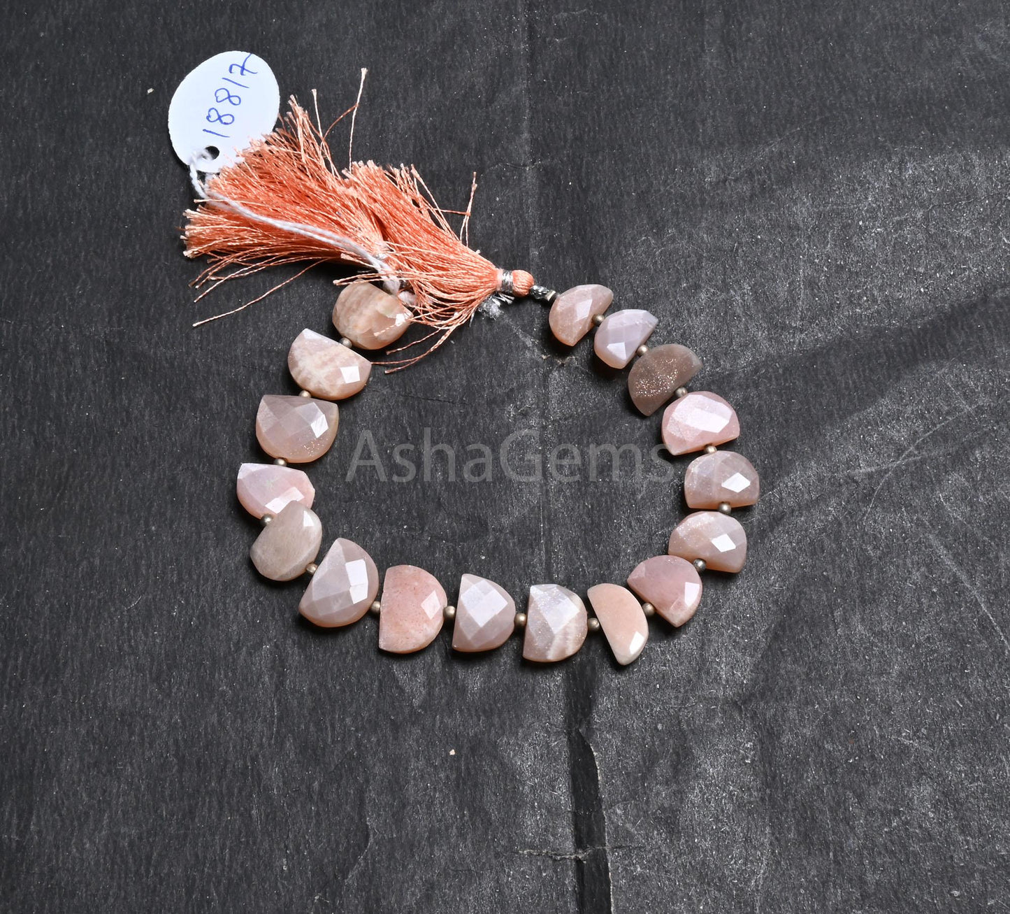 Natural Peach Moonstone Fancy D Shape Faceted Gemstone Beads,8" Pink Moonstone Half Moon Briolette Straight Drill Beads Jewelry Making Craft(AG 18817)