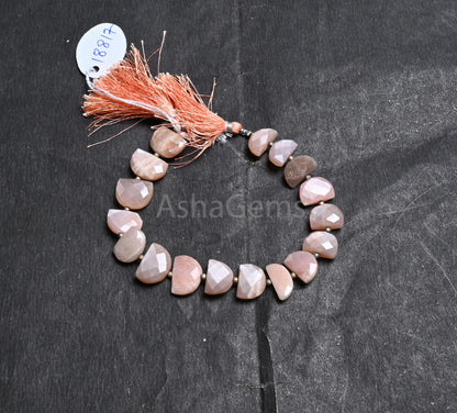 Natural Peach Moonstone Fancy D Shape Faceted Gemstone Beads,8" Pink Moonstone Half Moon Briolette Straight Drill Beads Jewelry Making Craft(AG 18817)