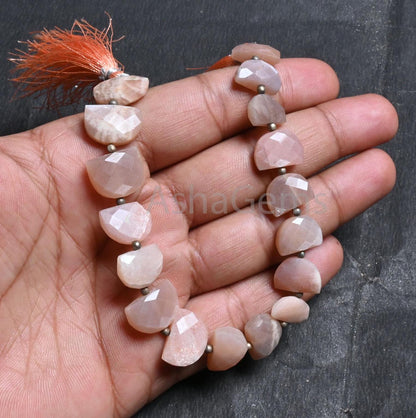 Natural Peach Moonstone Fancy D Shape Faceted Gemstone Beads,8" Pink Moonstone Half Moon Briolette Straight Drill Beads Jewelry Making Craft(AG 18817)