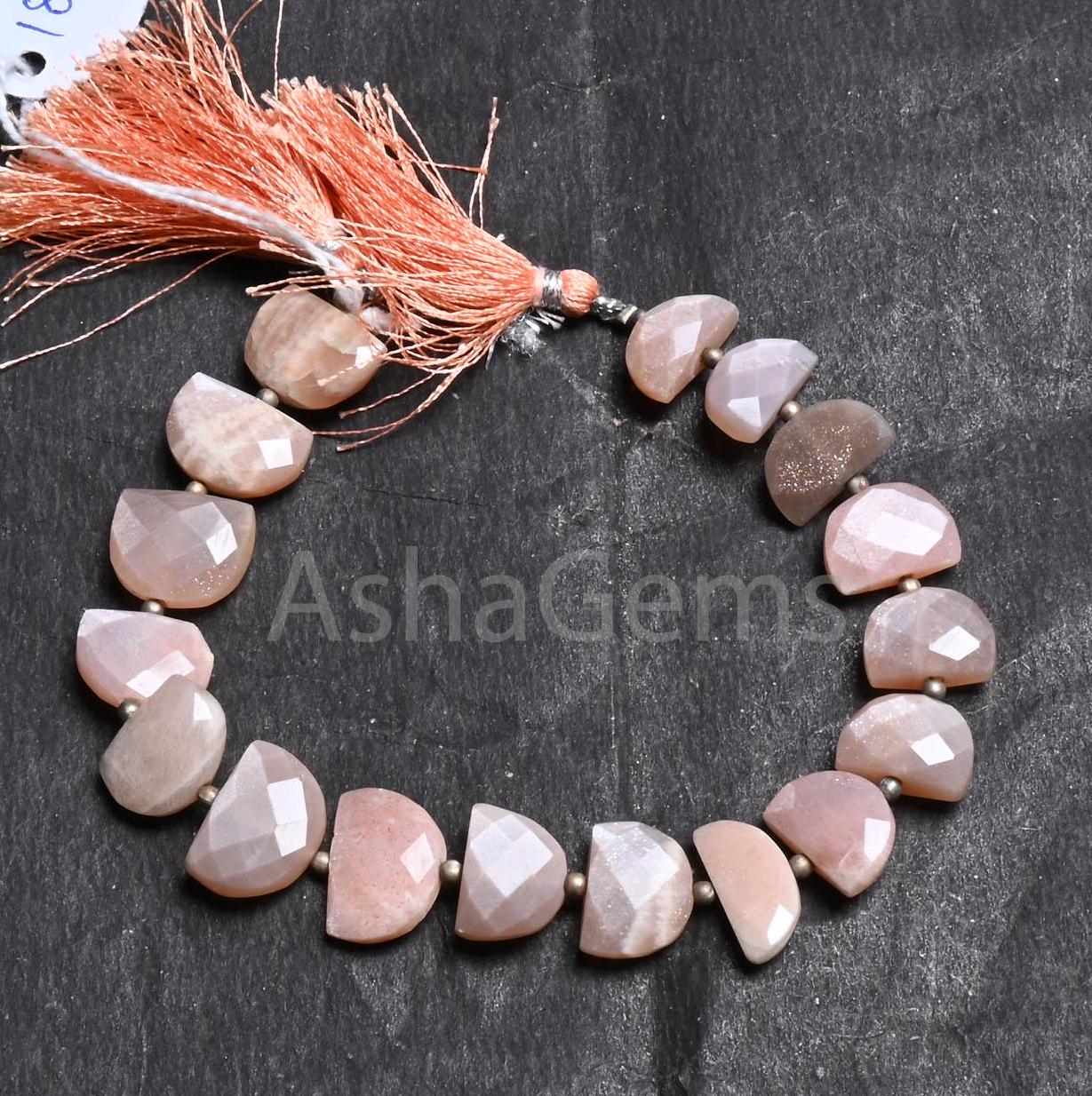 Natural Peach Moonstone Fancy D Shape Faceted Gemstone Beads,8" Pink Moonstone Half Moon Briolette Straight Drill Beads Jewelry Making Craft(AG 18817)