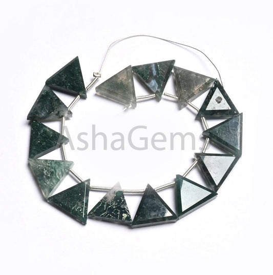 Natural Moss Green Agate fancy Trillion Shape Gemstone Beads,13-15 mm Rare Moss Agate Fancy Flat table Cut Triangle Side Drill Beads Jewelry (AG 18813)