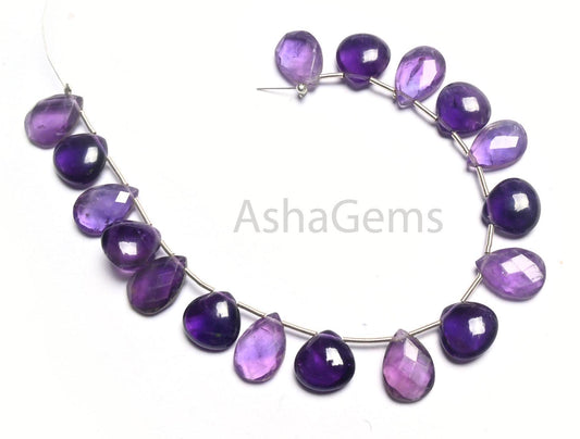 Beautiful Amethyst Faceted Pear+ Smooth Heart Shape Gemstone Beads,7" Fine Natural Shaded Purple Amethyst Briolette Amethyst Beads Jewelry(AG 18805)