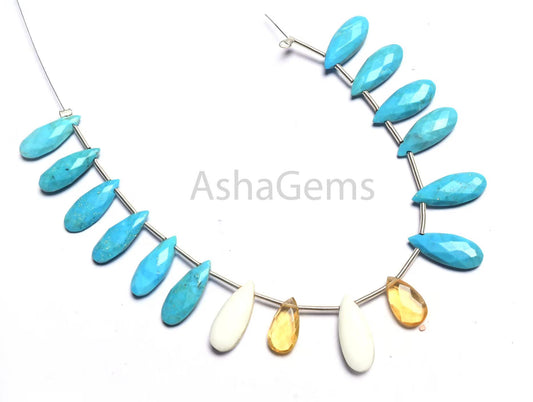 Beautiful Multi Howlite + Yellow Quartz Faceted Pears Beads, Shaded White, Blue Turquoise mix Color Stone Teardrop Briolette Beads Jewelry(AG 18797)