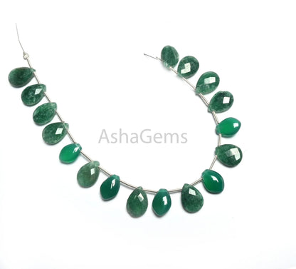 Natural Moss Green Agate faceted Teardrop+ Green Onyx Fancy Teardrop Smooth Gemstone Beads,7" Multi Stone Briolette Side Drill Beads Jewelry (AG 18791)