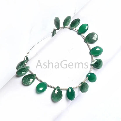 Natural Moss Green Agate faceted Teardrop+ Green Onyx Fancy Teardrop Smooth Gemstone Beads,7" Multi Stone Briolette Side Drill Beads Jewelry (AG 18791)