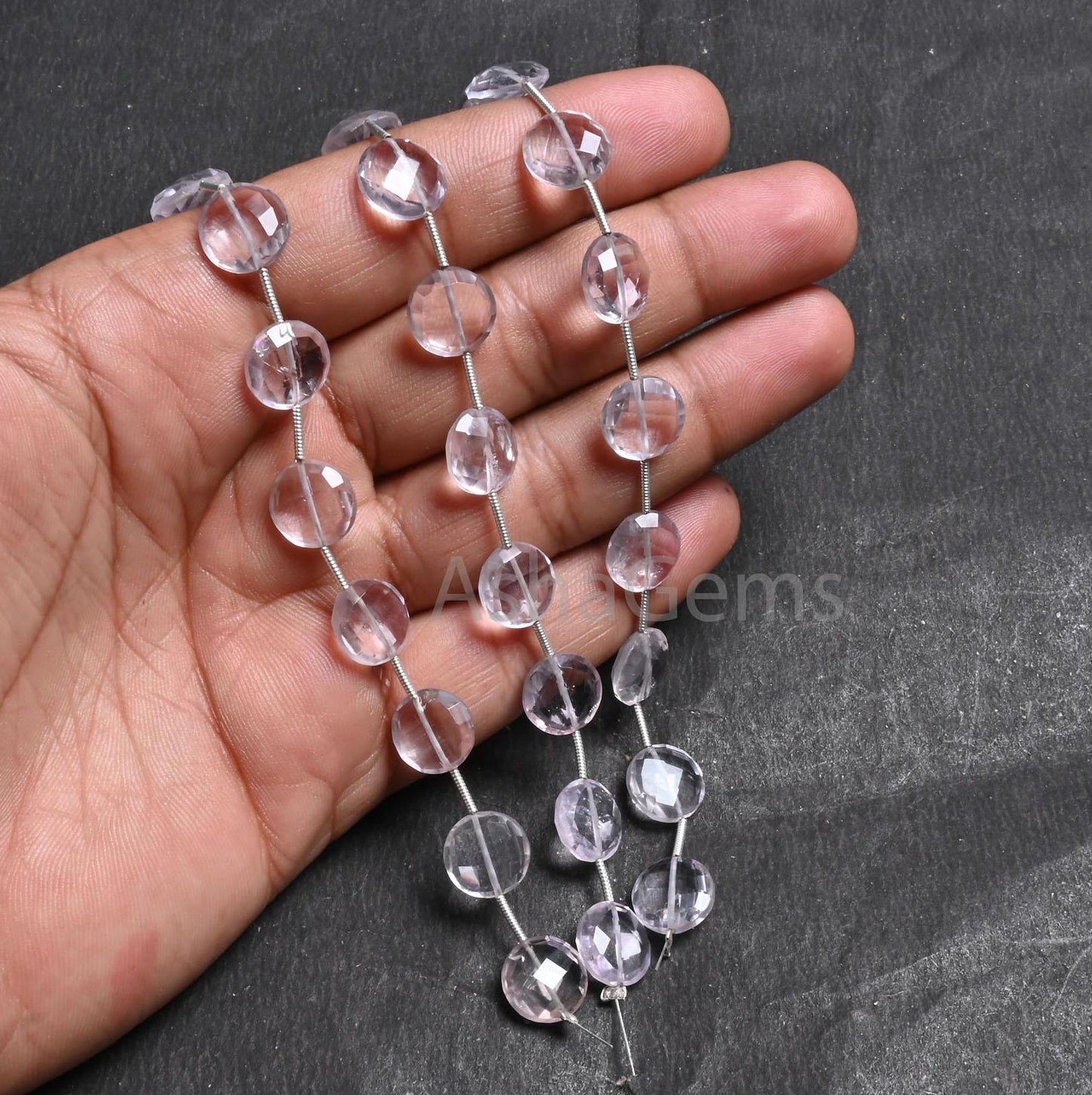 11 mm Beautiful Pink Amethyst Checker Cut Coin Straight Drill Beads,9" Natural Amethyst Coin Briolette Faceted Light Gemstone Beads Jewelry (AG 18786)