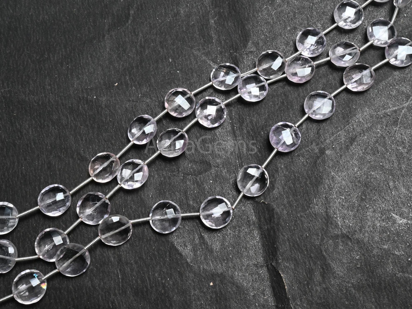 11 mm Beautiful Pink Amethyst Checker Cut Coin Straight Drill Beads,9" Natural Amethyst Coin Briolette Faceted Light Gemstone Beads Jewelry (AG 18786)
