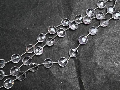 11 mm Beautiful Pink Amethyst Checker Cut Coin Straight Drill Beads,9" Natural Amethyst Coin Briolette Faceted Light Gemstone Beads Jewelry (AG 18786)