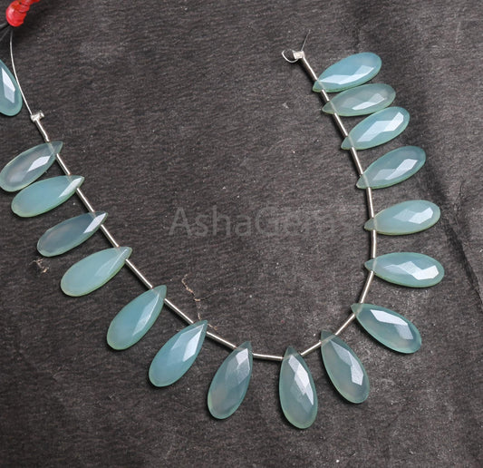 Beautiful Aqua Chalcedony Fancy Long Pears Shape Faceted Bead,6-15mm Fine Aqua Blue Chalcedony Teardrop Briolette Gemstone Bead Jewelry SALE(AG 18777)