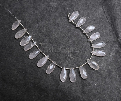 6-15 mm Natural Pink Rose Quartz Fancy Long Pear Faceted Briolette Beads, Rose Pink Quartz Teardrop side Drill Gemstone Beads Jewelry Crafts (AG 18776)