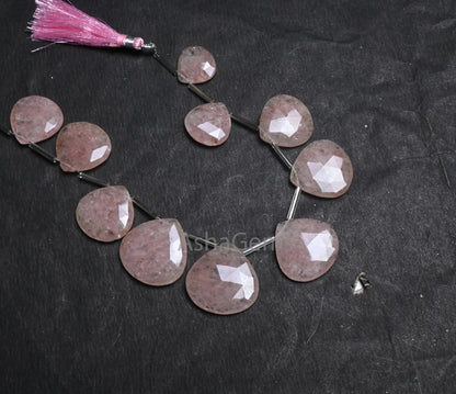 Natural Pink Strawberry Quartz Heart Shape Faceted Beads,17-27 mm Strawberry Quartz Big Size Flat Heart Briolette Gemstone Bead Jewelry SALE (AG 18769)