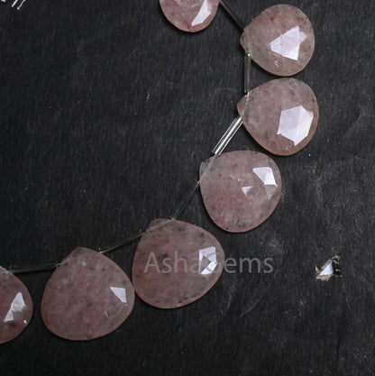 Natural Pink Strawberry Quartz Heart Shape Faceted Beads,17-27 mm Strawberry Quartz Big Size Flat Heart Briolette Gemstone Bead Jewelry SALE (AG 18769)
