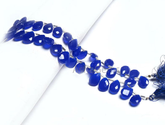 AAA Quality Blue Quartz Hydro Checker Cut Pears Side Drill Beads,7.5" Royal Blue Hydro Faceted Teardrop Briolette Bead Jewelry Making Craft (AG 18765)