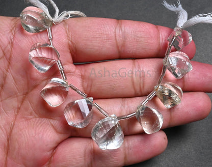 Natural Crystal quartz Fancy Twisted Drop faceted Beads, Fine White Crystal Twisted Teardrop Briolett Side Drill Fancy Gemstone Bead Jewelry (AG 18767)