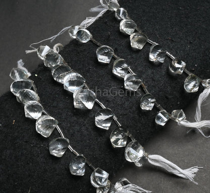 Natural Crystal quartz Fancy Twisted Drop faceted Beads, Fine White Crystal Twisted Teardrop Briolett Side Drill Fancy Gemstone Bead Jewelry (AG 18767)