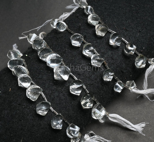 Natural Crystal quartz Fancy Twisted Drop faceted Beads, Fine White Crystal Twisted Teardrop Briolett Side Drill Fancy Gemstone Bead Jewelry (AG 18767)