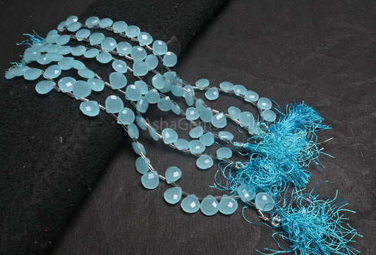 Beautiful Aqua Blue Chalcedony Color Hydro faceted Heart Shape Beads,8"Aqua Blue Hydro Heart Briolette Checker Cut Bead Jewelry Making Craft(AG 18761)