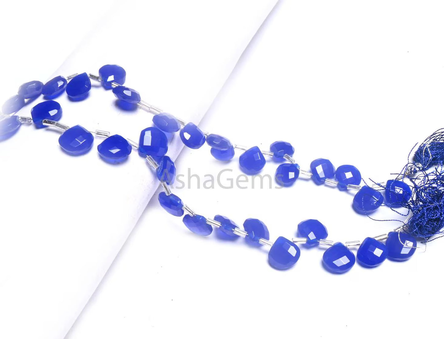 AAA Quality Blue Chalcedony Hydro Checker Cut Heart Side Drill Beads,7.5" Deeper Blue Hydro Faceted Heart Briolette Beads Jewelry Craft SALE(AG 18760)