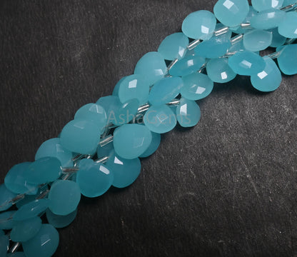 AAA Quality Aqua Sea Blue Chalcedony Color Hydro Checker Cut Heart Beads,8"Blue Hydro Heart Briolette faceted Bead Jewelry Making Craft SALE (AG 18758 )