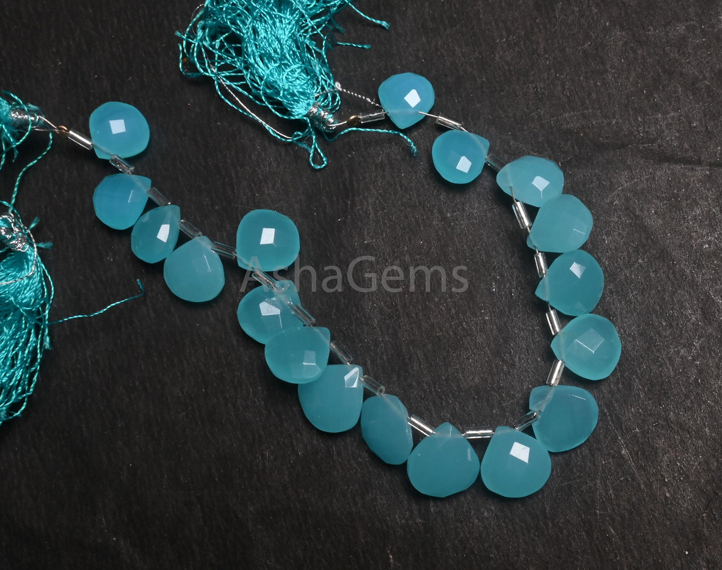 AAA Quality Aqua Sea Blue Chalcedony Color Hydro Checker Cut Heart Beads,8"Blue Hydro Heart Briolette faceted Bead Jewelry Making Craft SALE (AG 18758 )
