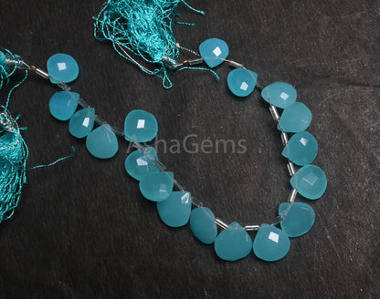 AAA Quality Aqua Sea Blue Chalcedony Color Hydro Checker Cut Heart Beads,8"Blue Hydro Heart Briolette faceted Bead Jewelry Making Craft SALE (AG 18758 )