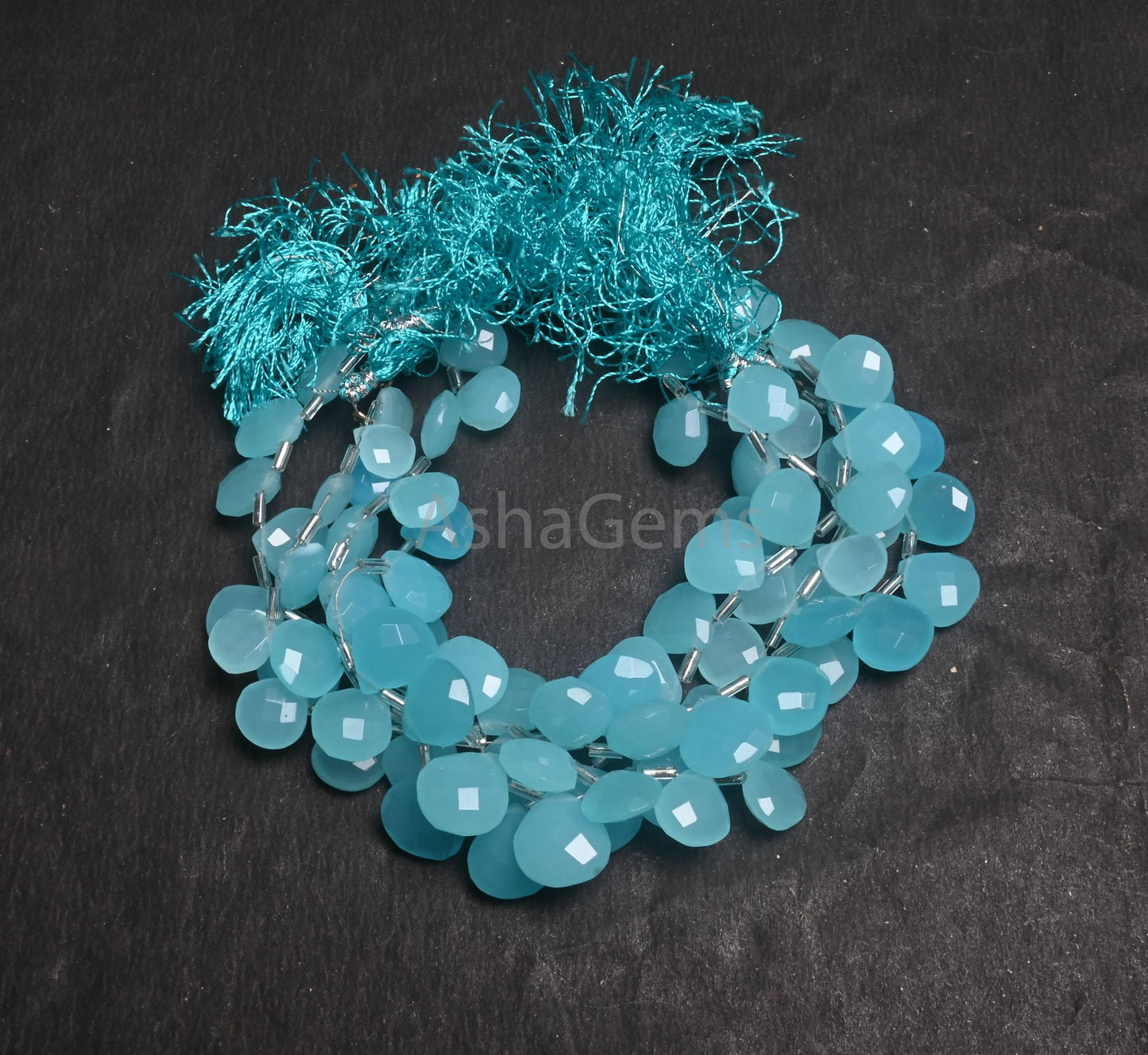 AAA Quality Aqua Sea Blue Chalcedony Color Hydro Checker Cut Heart Beads,8"Blue Hydro Heart Briolette faceted Bead Jewelry Making Craft SALE (AG 18758 )