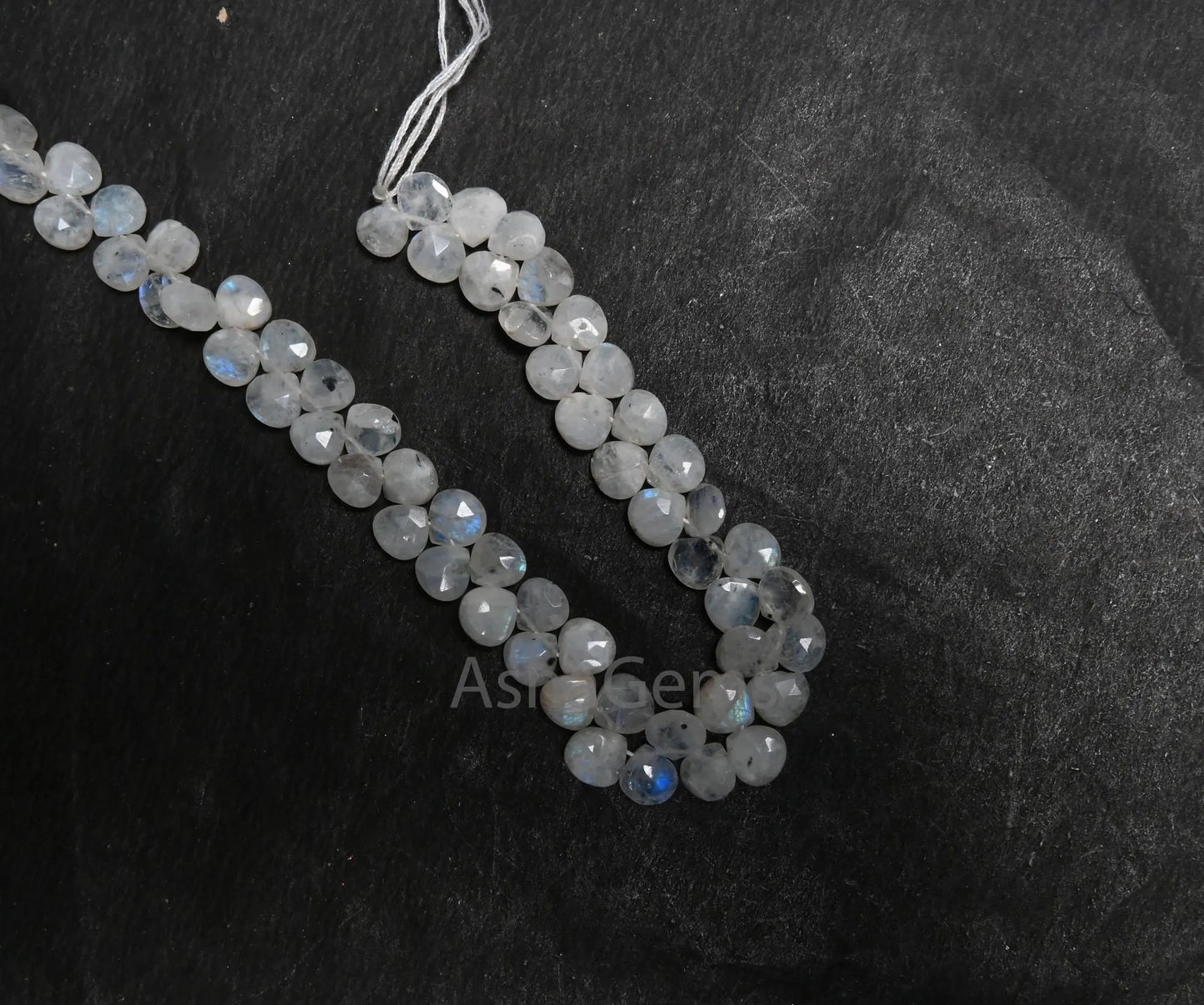 7 mm Natural Blue Fire Rainbow Moonstone Faceted Heart Side Drill Beads,9" Black Dot White Rainbow Moonstone Briolette Beads Jewelry makings(AG 18667)