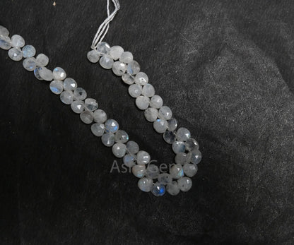 7 mm Natural Blue Fire Rainbow Moonstone Faceted Heart Side Drill Beads,9" Black Dot White Rainbow Moonstone Briolette Beads Jewelry makings(AG 18667)