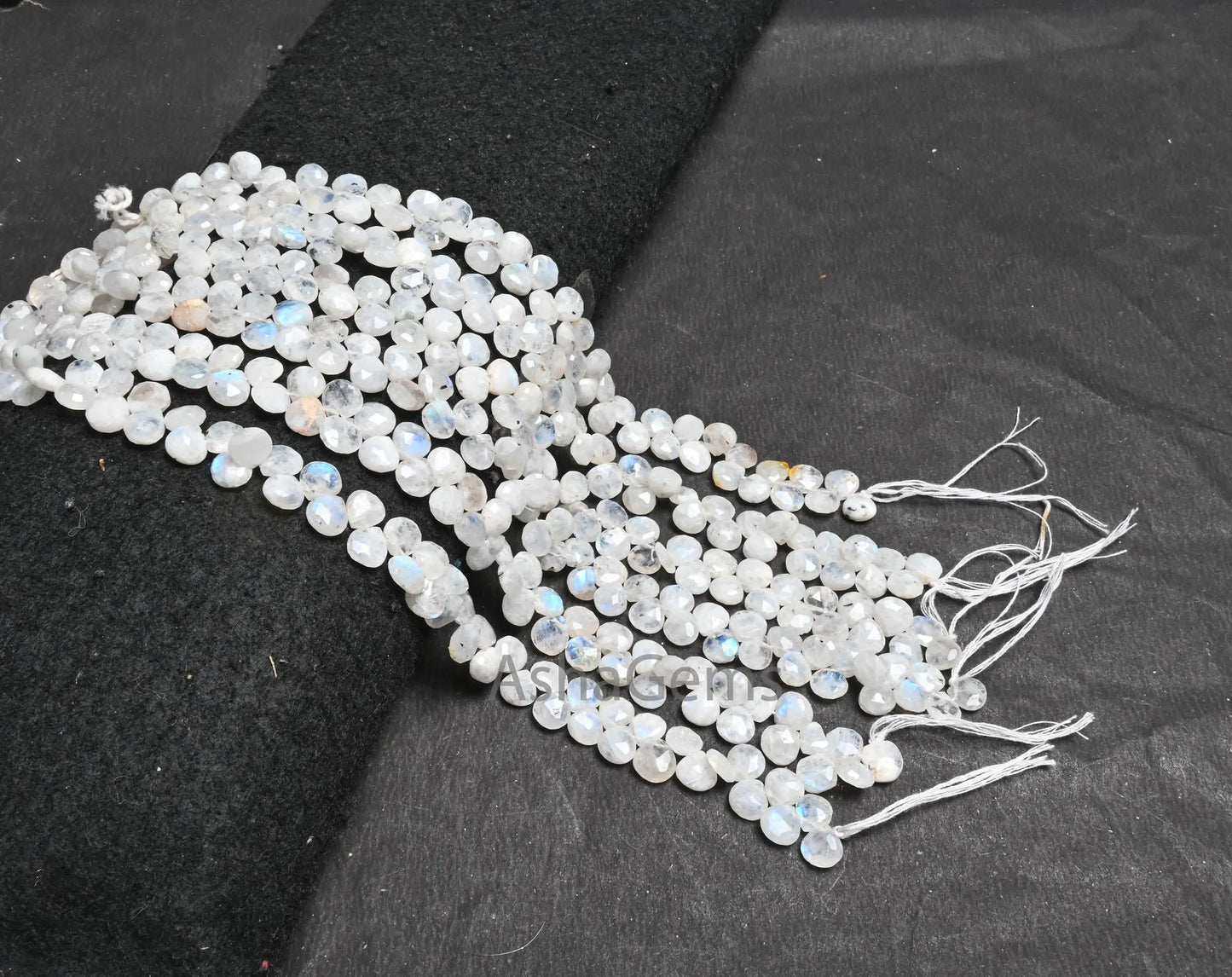 7 mm Natural Blue Fire Rainbow Moonstone Faceted Heart Side Drill Beads,9" Black Dot White Rainbow Moonstone Briolette Beads Jewelry makings(AG 18667)