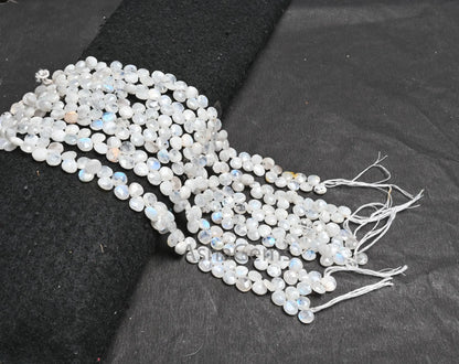 7 mm Natural Blue Fire Rainbow Moonstone Faceted Heart Side Drill Beads,9" Black Dot White Rainbow Moonstone Briolette Beads Jewelry makings(AG 18667)