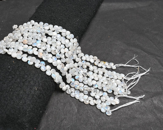 7 mm Natural Blue Fire Rainbow Moonstone Faceted Heart Side Drill Beads,9" Black Dot White Rainbow Moonstone Briolette Beads Jewelry makings(AG 18667)