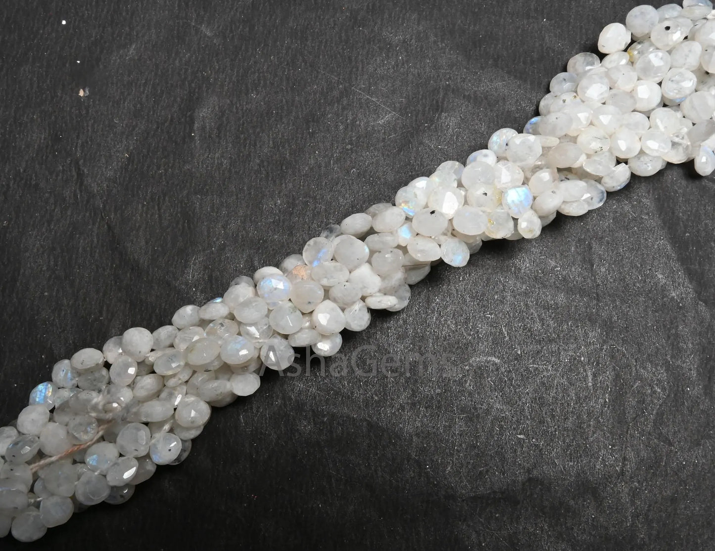 7 mm Natural Blue Fire Rainbow Moonstone Faceted Heart Side Drill Beads,9" Black Dot White Rainbow Moonstone Briolette Beads Jewelry makings(AG 18667)