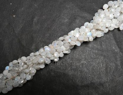 7 mm Natural Blue Fire Rainbow Moonstone Faceted Heart Side Drill Beads,9" Black Dot White Rainbow Moonstone Briolette Beads Jewelry makings(AG 18667)