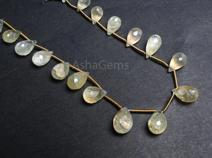 Natural Prehnite Faceted Drop Shape Gemstone Loose Beads, Light Green Prehnite Teardrop Briolette side drill beads Jewelry making Craft SALE AG 18698)