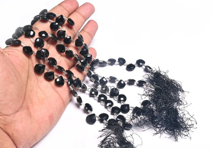 AAA Quality Black Onyx Hydro Faceted Heart Beads,8" Coal Black Hydro Checker Cut Heart Briolette Side Drill Beads Jewelry making Craft SALE(AG 18728)