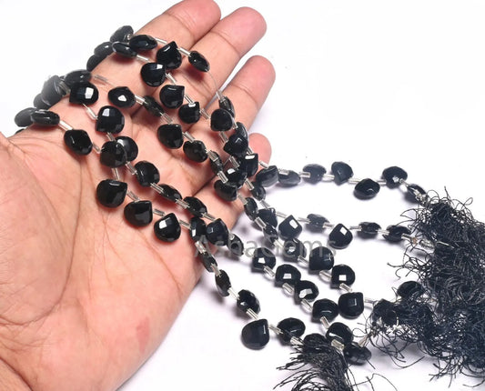 AAA Quality Black Onyx Hydro Faceted Heart Beads,8" Coal Black Hydro Checker Cut Heart Briolette Side Drill Beads Jewelry making Craft SALE(AG 18728)