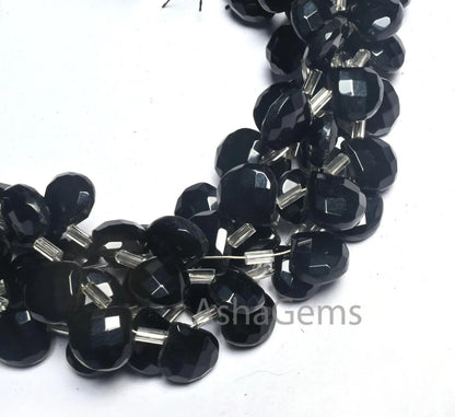 AAA Quality Black Onyx Hydro Faceted Heart Beads,8" Coal Black Hydro Checker Cut Heart Briolette Side Drill Beads Jewelry making Craft SALE(AG 18728)