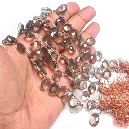 Beautiful Light Gray Quartz Hydro Faceted Pear Shape Beads, Translucent Smoky Quartz Hydro Teardrop Briolette Brown Quartz Bead Jewelry SALE (AG 18730 )