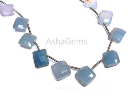 Blue Chalcedony Fancy Cushion Shape Gemstone Loose Beads,8-10.5mm Fine Chalcedony Square Faceted Side Drill Gemstone Bead Jewelry Craft SALE(AG 18726 )