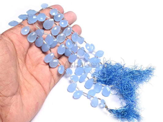 AAA Quality Blue Quartz Hydro Faceted Pears Shape Beads, Blue Lace agate Color Hydro Checker cut Teardrop Briolette Beads Jewelry Craft SALE (AG 18732)