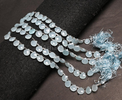 AAA Quality Aqua Blue Chalcedony Color hydro Faceted Heart Beads, Aqua Blue Quartz Hydro Heart Briolette Side Drill Beads Jewelry Craft SALE (AG 18733)