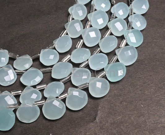 AAA Quality Aqua Blue Chalcedony Color hydro Faceted Heart Beads, Aqua Blue Quartz Hydro Heart Briolette Side Drill Beads Jewelry Craft SALE (AG 18733)